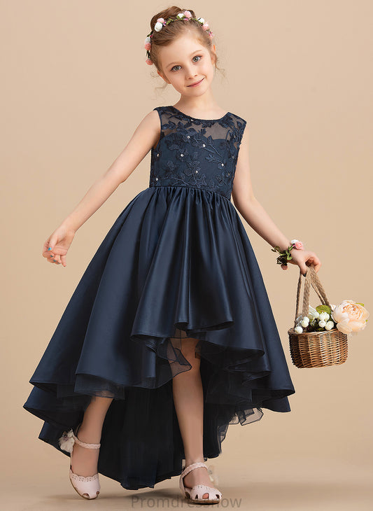 Valery Flower Girl Dresses Girl Flower Sleeveless Asymmetrical - Dress Scoop Bow(s) With Ball-Gown/Princess Neck Satin