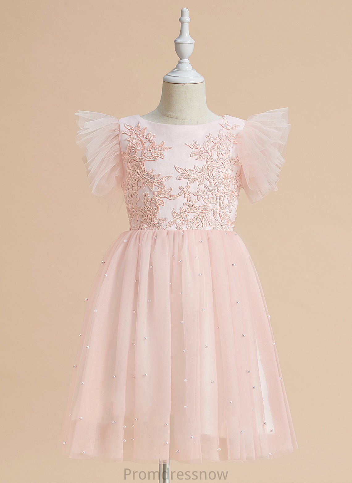 Knee-length Scoop Dress Lace Coral Neck Sleeveless Girl With Flower - Flower Girl Dresses A-Line Satin/Tulle