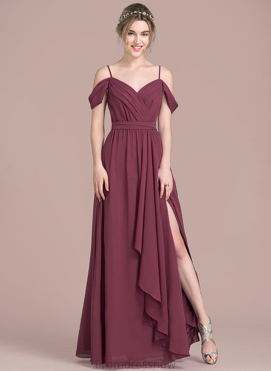 Length SplitFront Floor-Length V-neck A-Line Embellishment Fabric Silhouette CascadingRuffles Bow(s) Neckline Patsy Bridesmaid Dresses