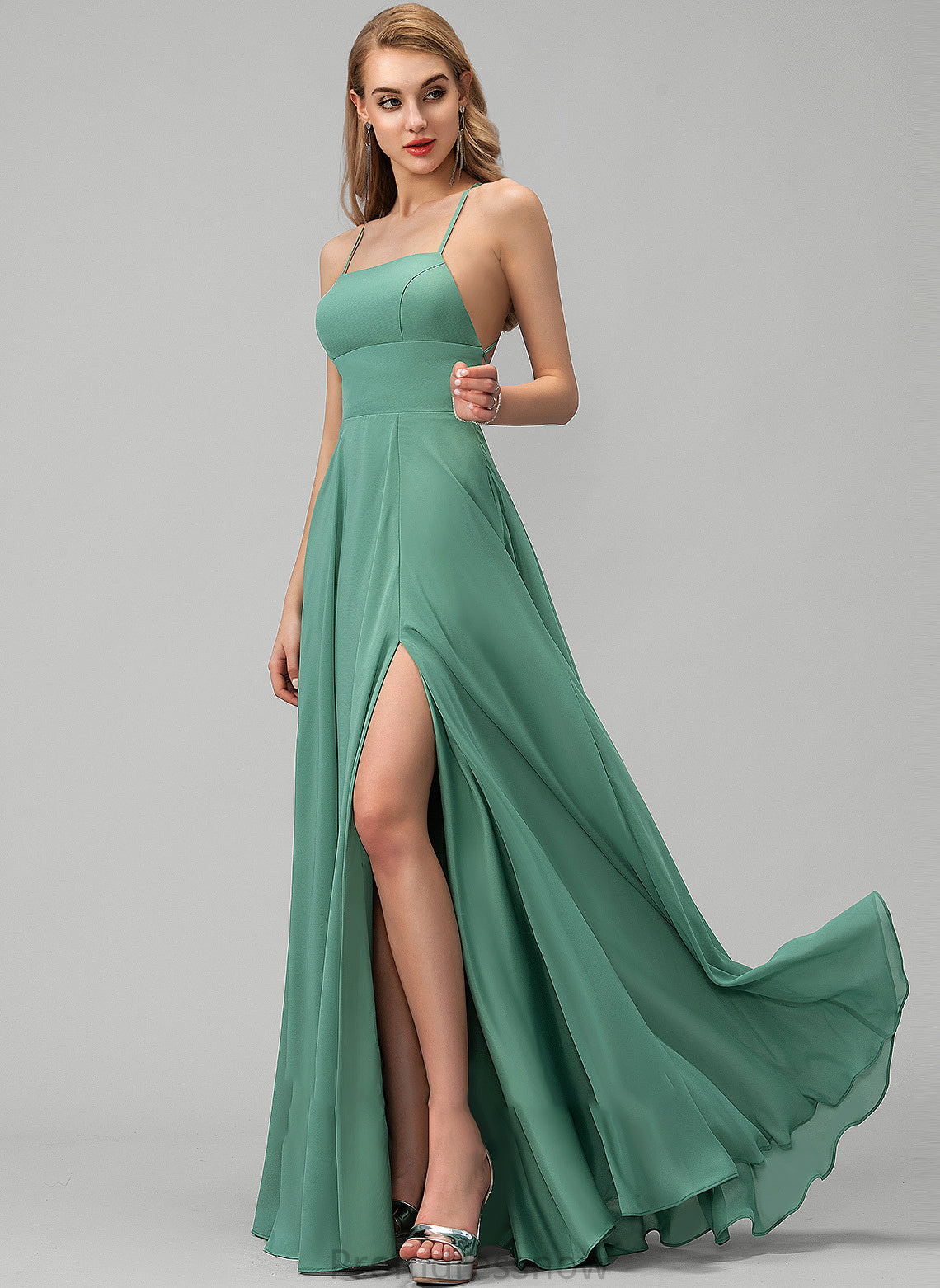 Floor-Length Silhouette SquareNeckline Neckline Straps Length A-Line Fabric Lizeth Floor Length Natural Waist Sleeveless Bridesmaid Dresses