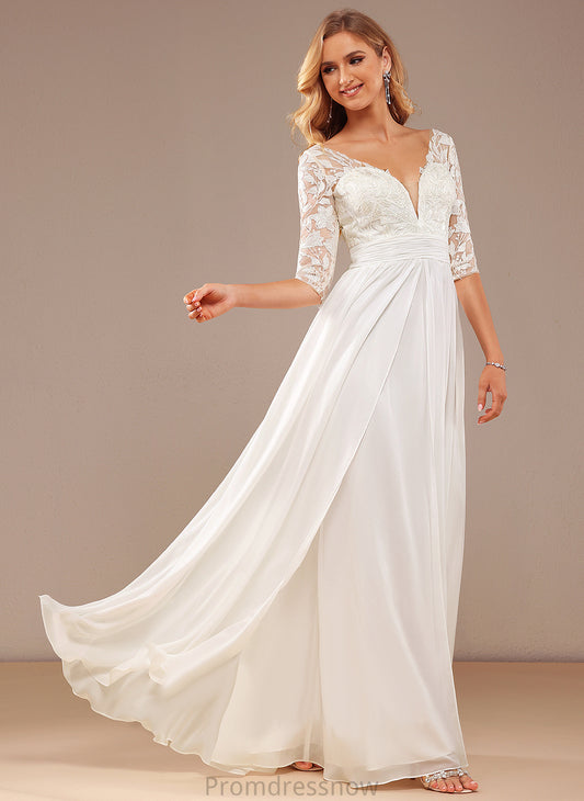 With Ashley Wedding Dresses Ruffle Wedding Lace Floor-Length A-Line V-neck Chiffon Lace Dress Sequins