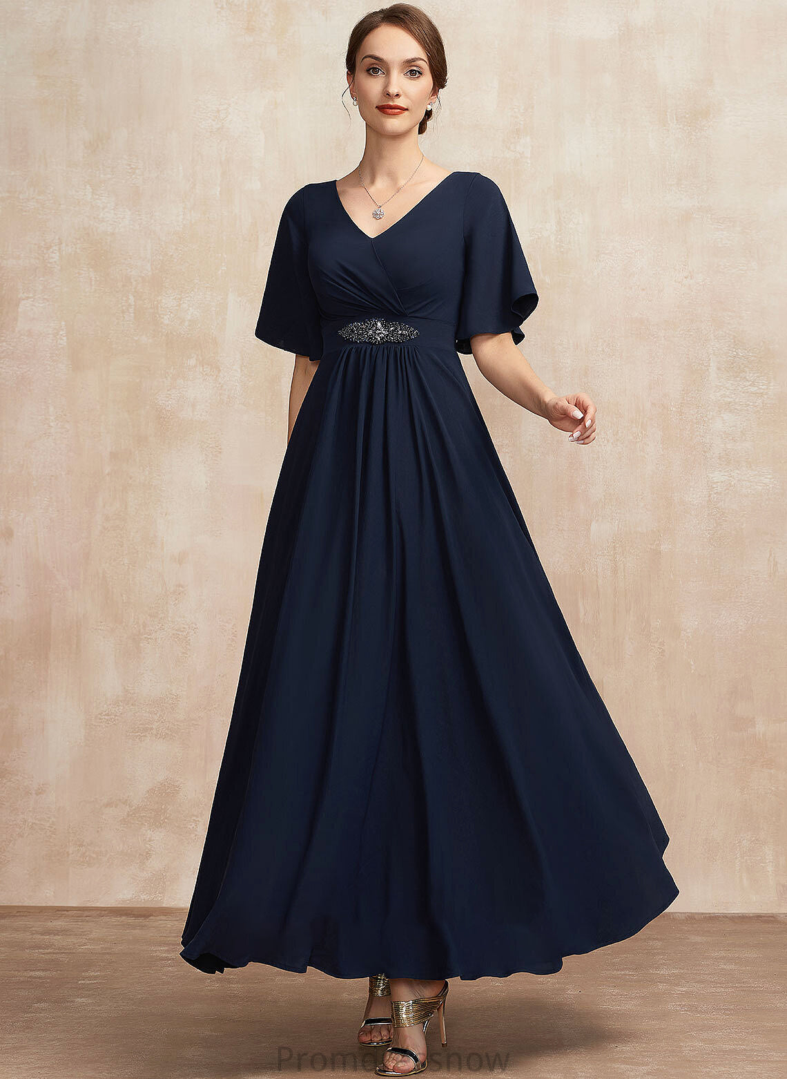 With Mother A-Line Ankle-Length Bride Ruffle Nancy Dress the Mother of the Bride Dresses of V-neck