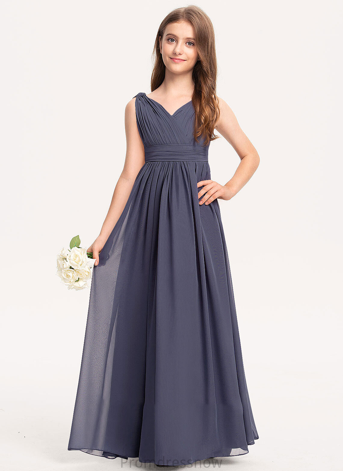 Ruffle With Taniya V-neck A-Line Floor-Length Junior Bridesmaid Dresses Chiffon