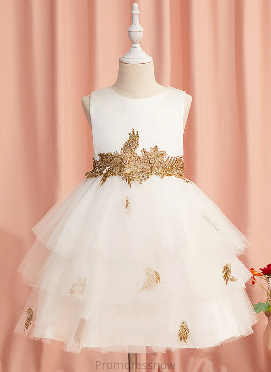 Lace/Beading Tulle Flower With - Scoop Knee-length Neck Ball-Gown/Princess Girl Flower Girl Dresses Marely Dress Sleeveless