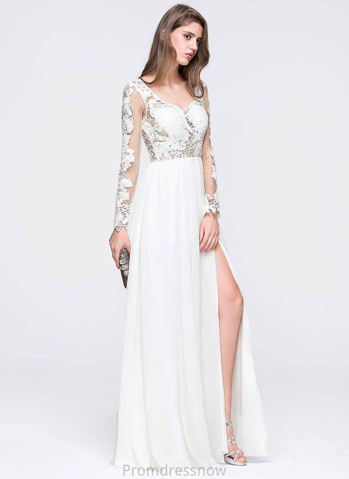 With Floor-Length Janice Split Sweetheart Prom Dresses Front Chiffon A-Line