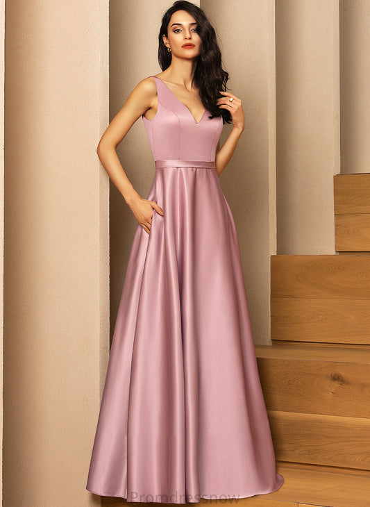 Fabric Neckline Satin Pockets V-neck Floor-Length Straps Embellishment Length Kaylie Floor Length Sweetheart Bridesmaid Dresses