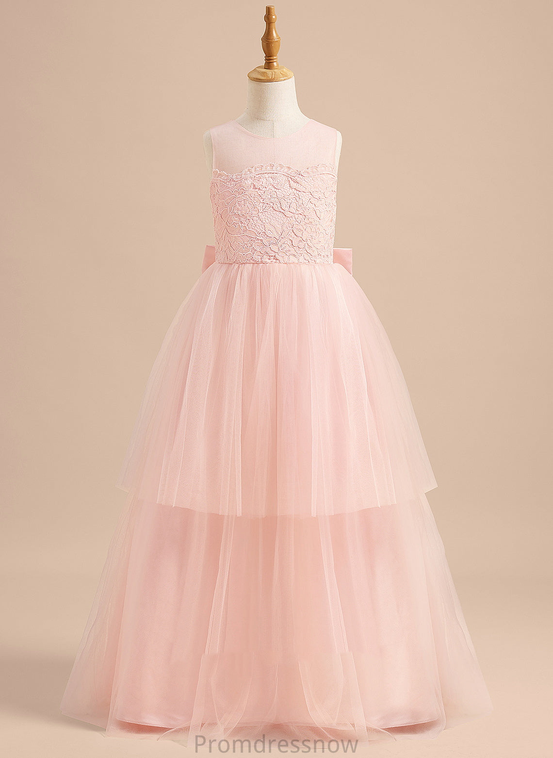 Scoop Lace/Bow(s) Sleeveless Aliana Tulle Neck With Flower Flower Girl Dresses Dress Floor-length - A-Line Girl