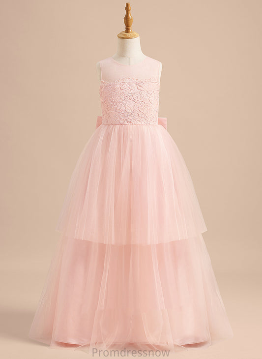 Scoop Lace/Bow(s) Sleeveless Aliana Tulle Neck With Flower Flower Girl Dresses Dress Floor-length - A-Line Girl