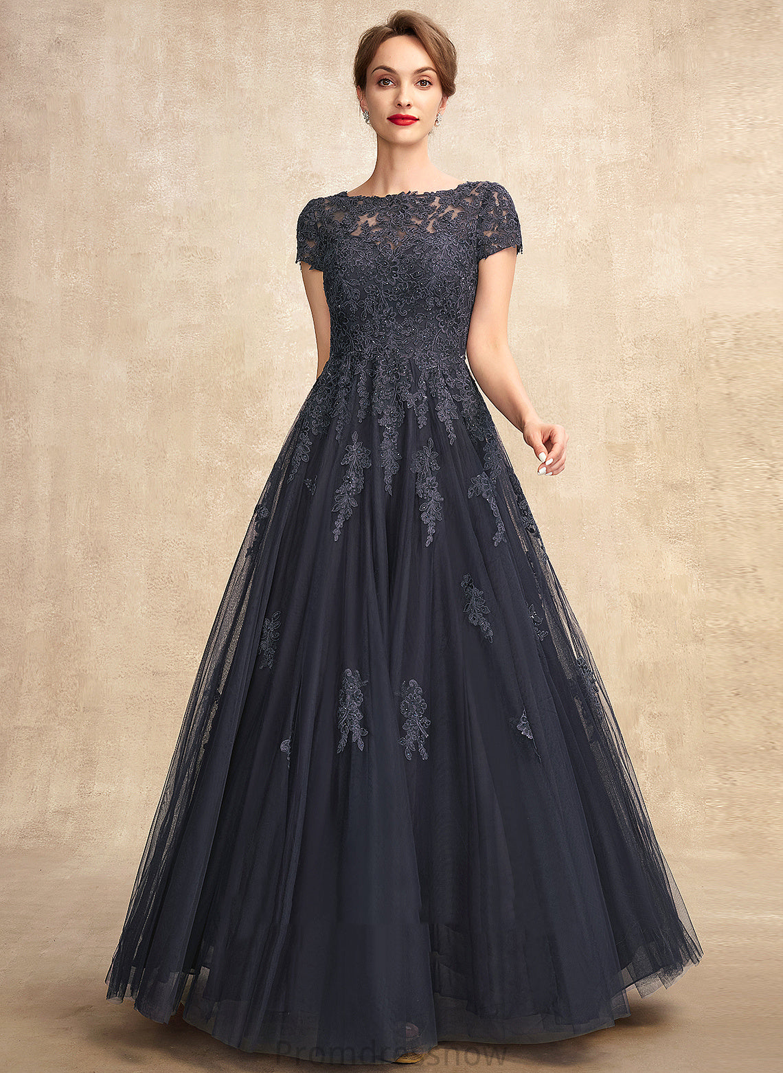 Bride With A-Line Scoop Neck Beading Dress Mother Tulle Mother of the Bride Dresses Lace Floor-Length of Natalya the