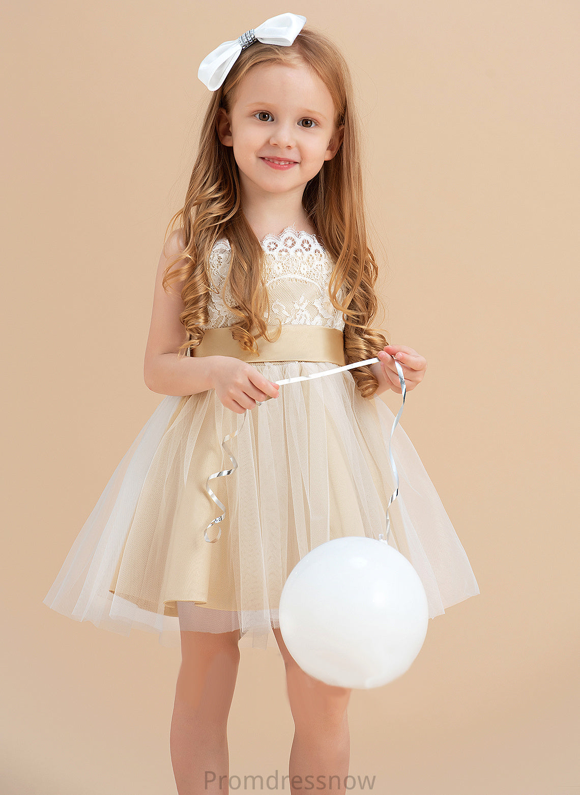 Sleeveless Tulle/Lace Flower (Undetachable Chana Flower Girl Dresses Straps Dress With Sash/Bow(s) - A-Line/Princess Girl sash) Knee-length