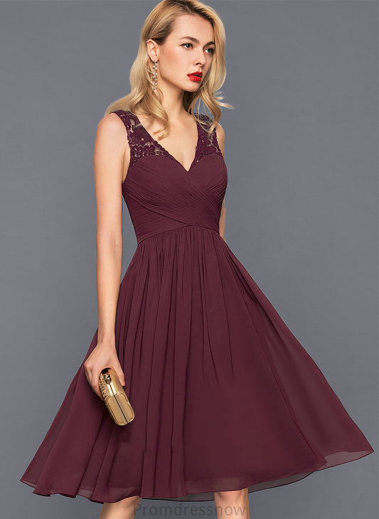 Neckline Embellishment Length Knee-Length V-neck Silhouette Fabric A-Line Ruffle Precious Sleeveless Natural Waist Bridesmaid Dresses