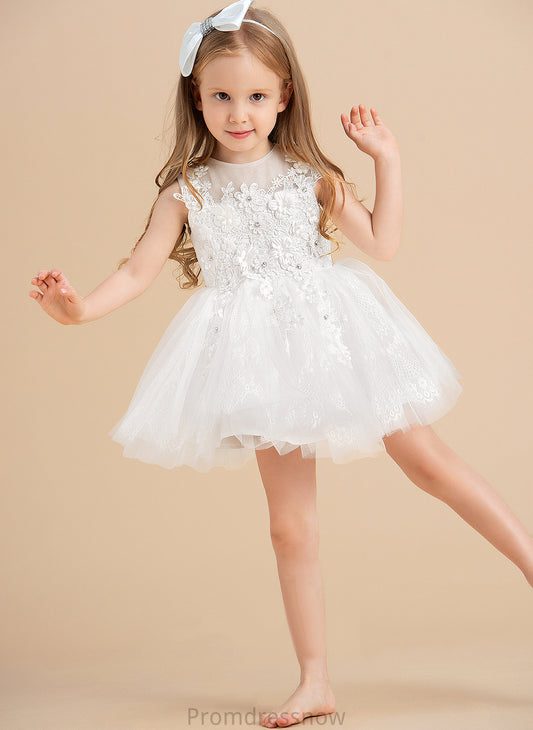 Neck Flower Girl Dresses Sleeveless Ball-Gown/Princess Girl Lois - Scoop Flower With Knee-length Dress Tulle Beading/Appliques