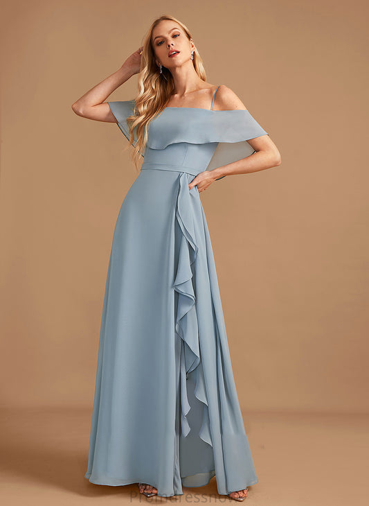 Floor-Length SplitFront Fabric Ruffle Length Embellishment Off-the-Shoulder A-Line Silhouette Neckline Malia Scoop Bridesmaid Dresses