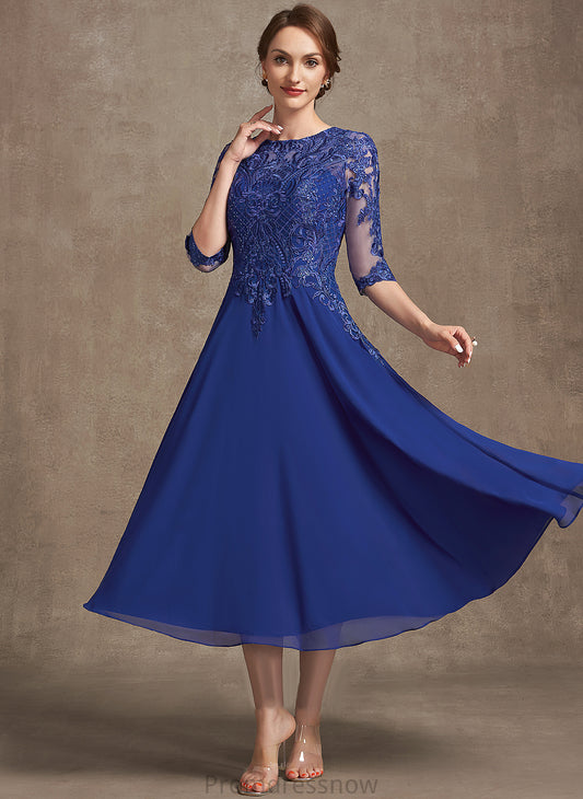 With Mother Macy Chiffon Dress Scoop Lace Sequins Bride the Mother of the Bride Dresses of Tea-Length Neck A-Line