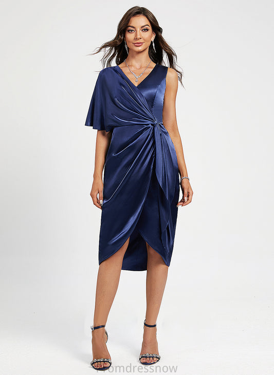 With Sheath/Column Cocktail Dresses Diya Dress Split Front V-neck Asymmetrical Cocktail Charmeuse Pleated