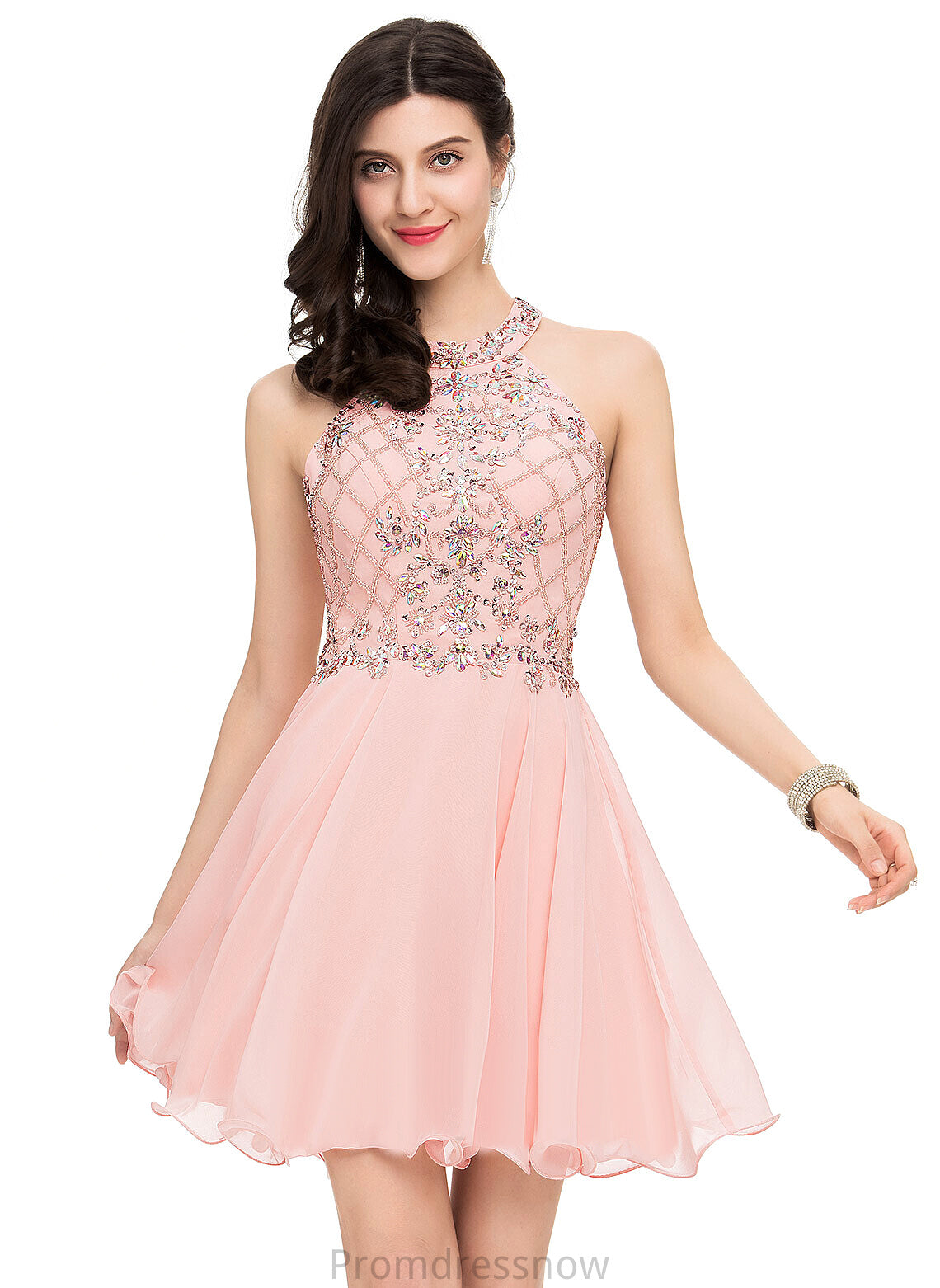 With Scoop Beading Chiffon Homecoming Dresses A-Line Sequins Tara Neck Short/Mini Dress Homecoming