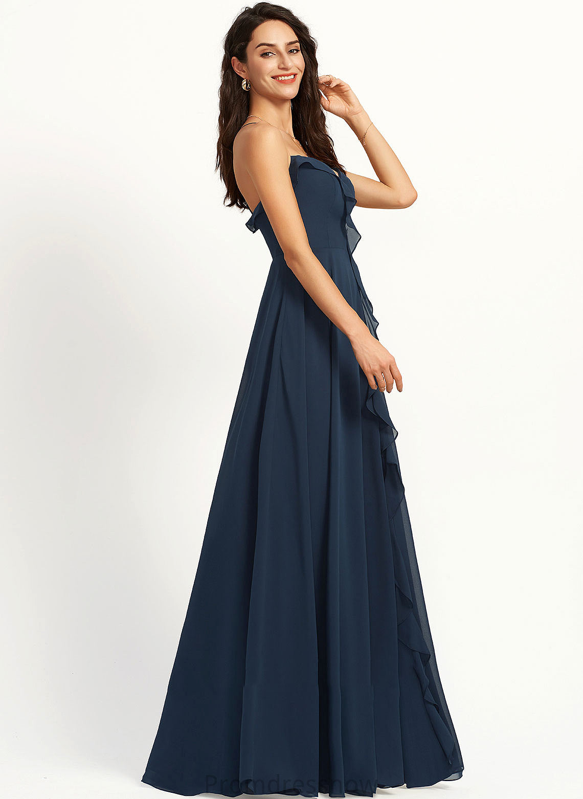 SplitFront V-neck Fabric Embellishment A-Line Floor-Length Length Neckline Silhouette Carleigh A-Line/Princess Natural Waist Bridesmaid Dresses