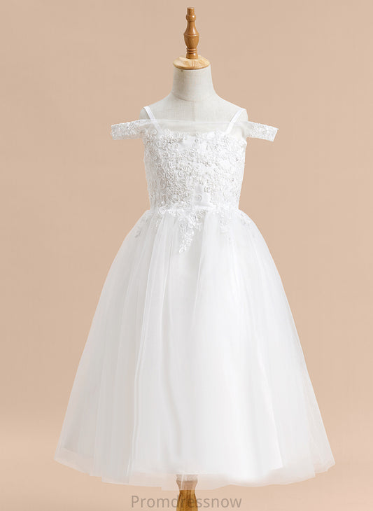 Tulle Dress Flower Off-the-Shoulder Lace Jode With Girl A-Line - Tea-length Flower Girl Dresses Sleeveless