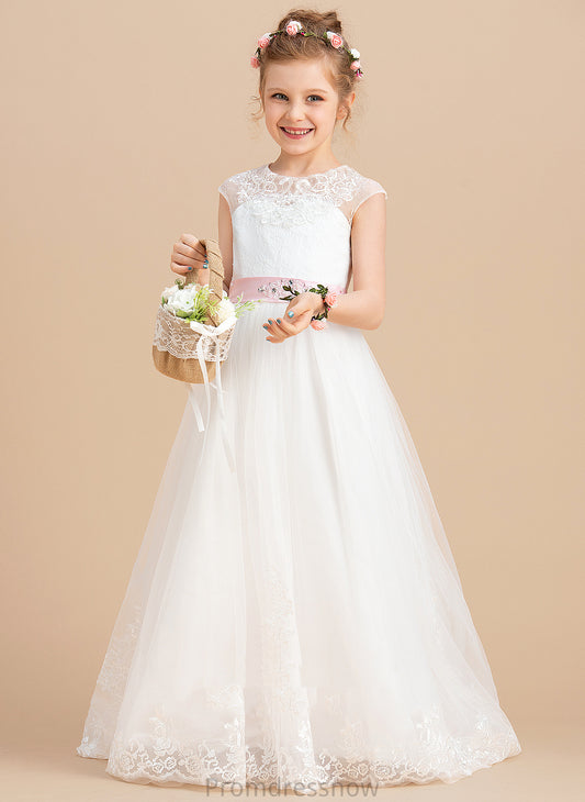 (Petticoat Scoop Tulle/Lace included) Caitlyn NOT Girl Flower - Sleeveless With Floor-length Ball-Gown/Princess Flower Girl Dresses Dress Neck Sash/Beading/Appliques/Bow(s)