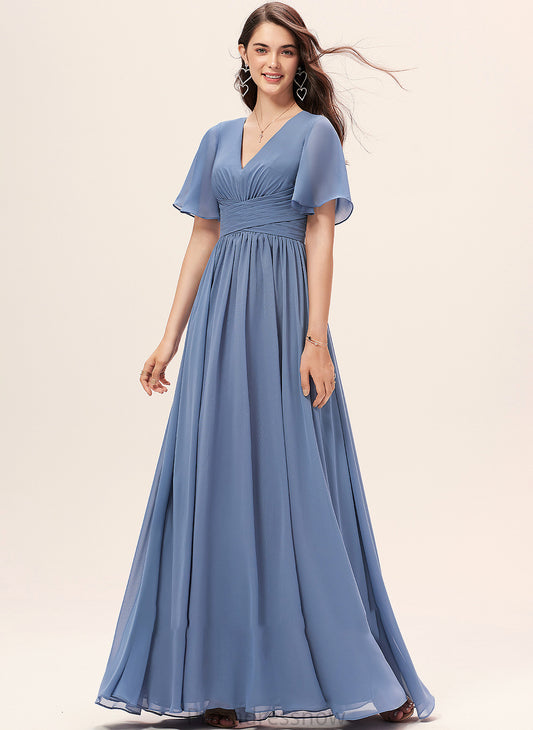 A-Line V-neck Length Fabric Embellishment Ruffle Silhouette Floor-Length Neckline Simone Natural Waist Floor Length Bridesmaid Dresses