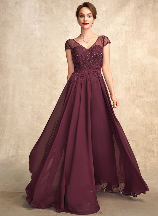 A-Line Chiffon Floor-Length of Justice the Dress Sequins V-neck Beading Mother With Bride Mother of the Bride Dresses