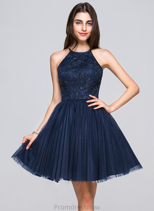 With Beading Bow(s) A-Line/Princess Neck Sydnee Pleated Prom Dresses Scoop Short/Mini Sequins