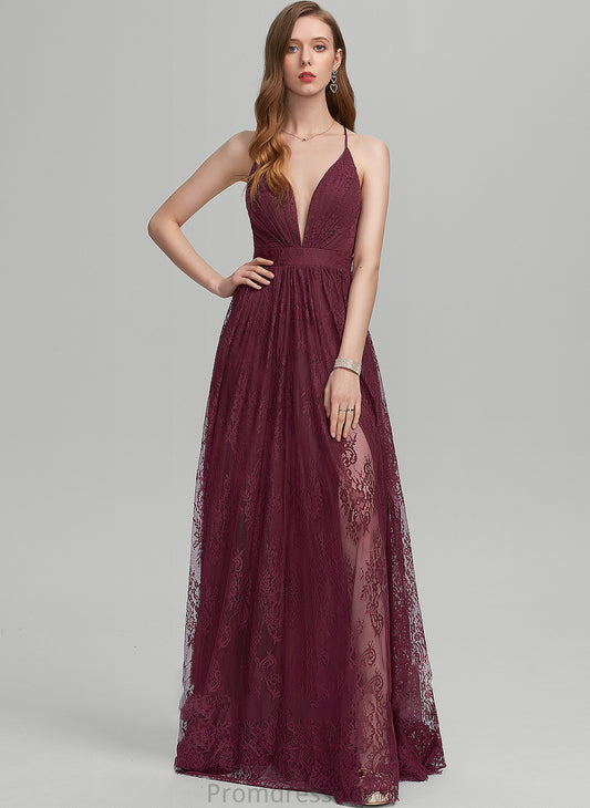 With Floor-Length A-Line Lace Prom Dresses V-neck Split Front Lila