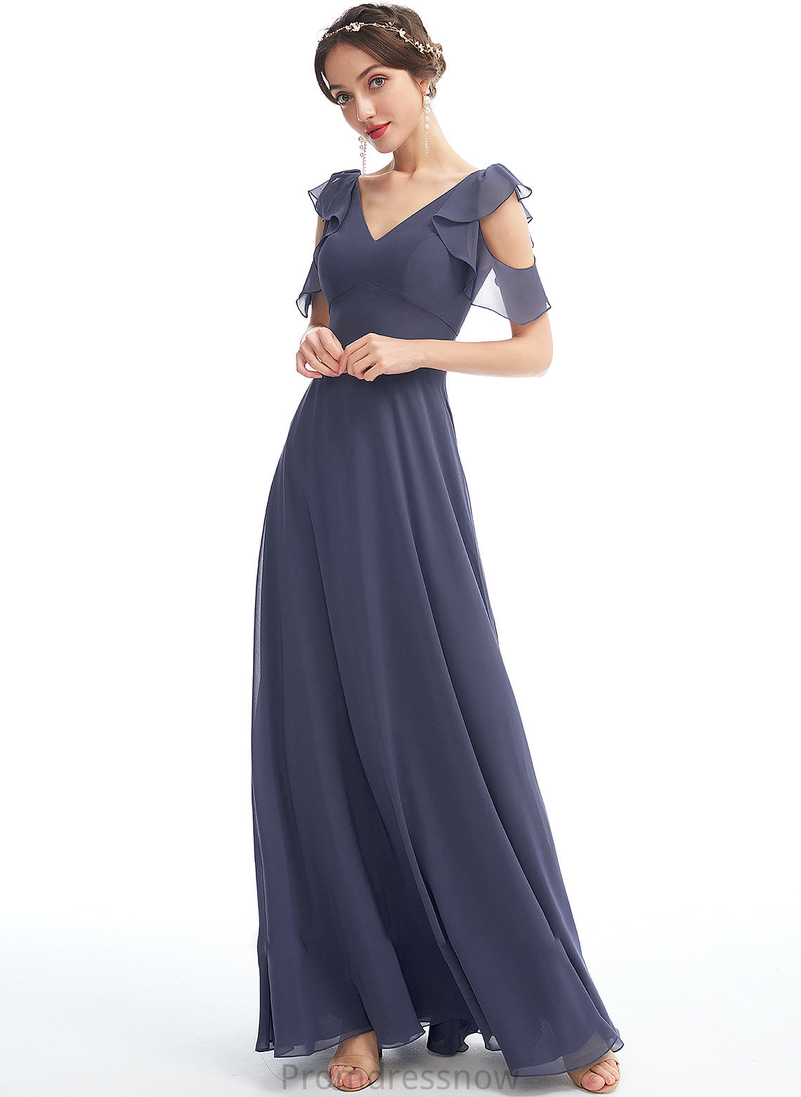 Fabric Silhouette Ruffle Embellishment Floor-Length Neckline Length V-neck A-Line Joslyn A-Line/Princess Natural Waist Bridesmaid Dresses