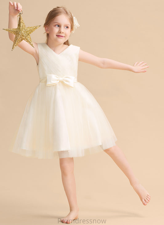 With Bow(s) Sleeveless A-Line - Tulle Flower Girl Dresses Audrina V-neck Girl Dress Flower Knee-length