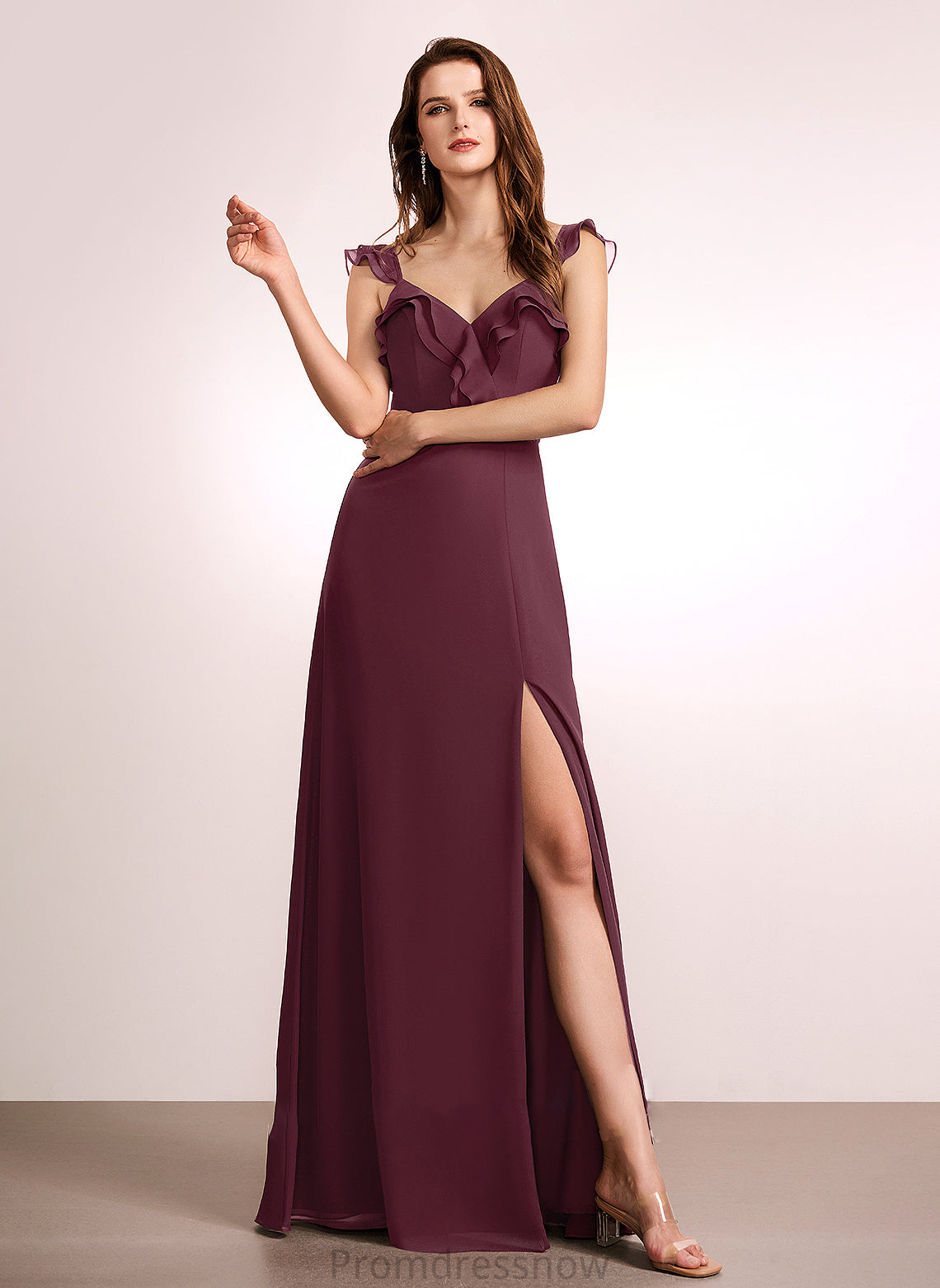 Floor-Length Fabric Neckline Length Silhouette Embellishment SplitFront V-neck A-Line Justice Floor Length Stretch Satin Bridesmaid Dresses