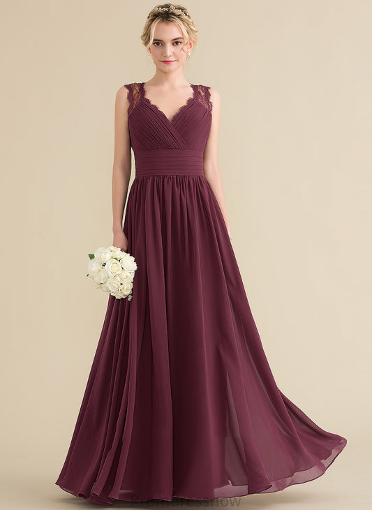 V-neck Ruffle A-Line Fabric Neckline Bow(s) Floor-Length Embellishment Silhouette Length Kaydence A-Line/Princess Bridesmaid Dresses