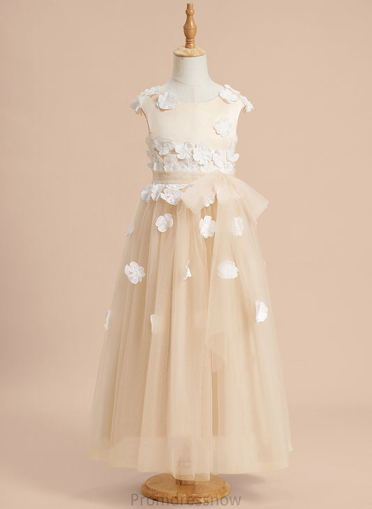 A-Line Scoop Dress - Lace/Flower(s) Neck Sleeveless Girl Ankle-length Flower Girl Dresses With Flower Ana Tulle