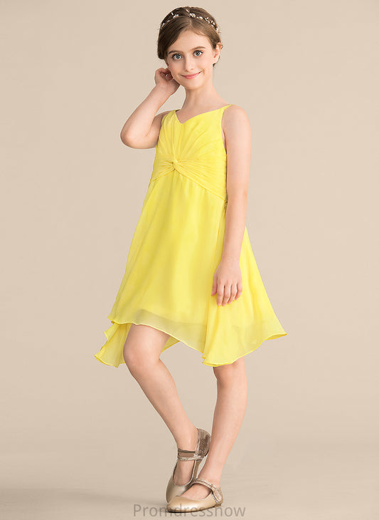 With Chiffon Ruffle A-Line Simone V-neck Knee-Length Junior Bridesmaid Dresses