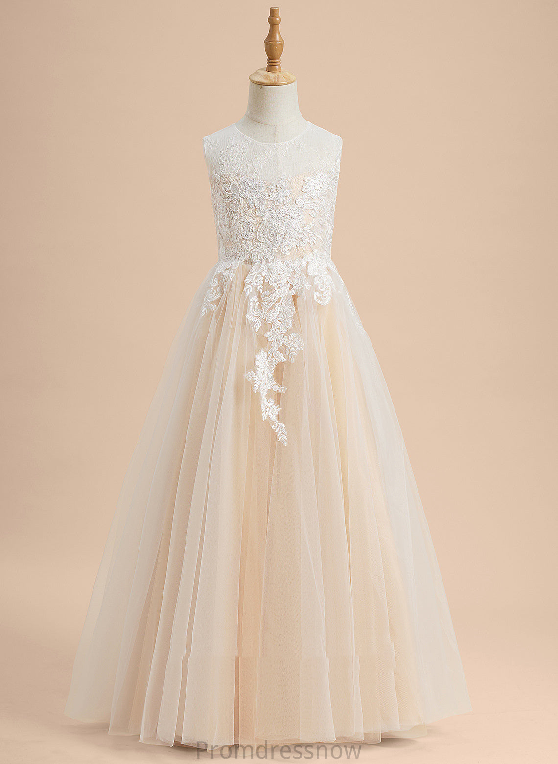 Tulle Sleeveless Scoop Lace/Beading A-Line Flower Girl Dresses Karley Neck - Floor-length Flower Dress Girl With