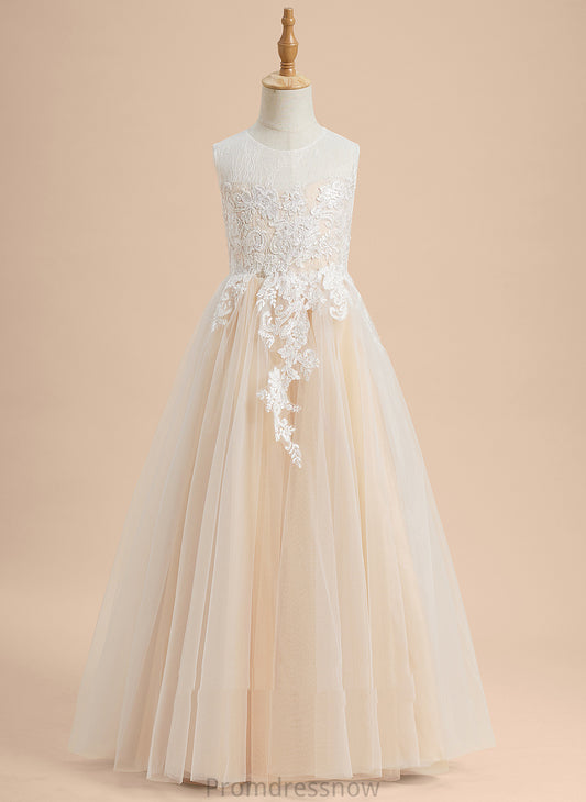 Tulle Sleeveless Scoop Lace/Beading A-Line Flower Girl Dresses Karley Neck - Floor-length Flower Dress Girl With