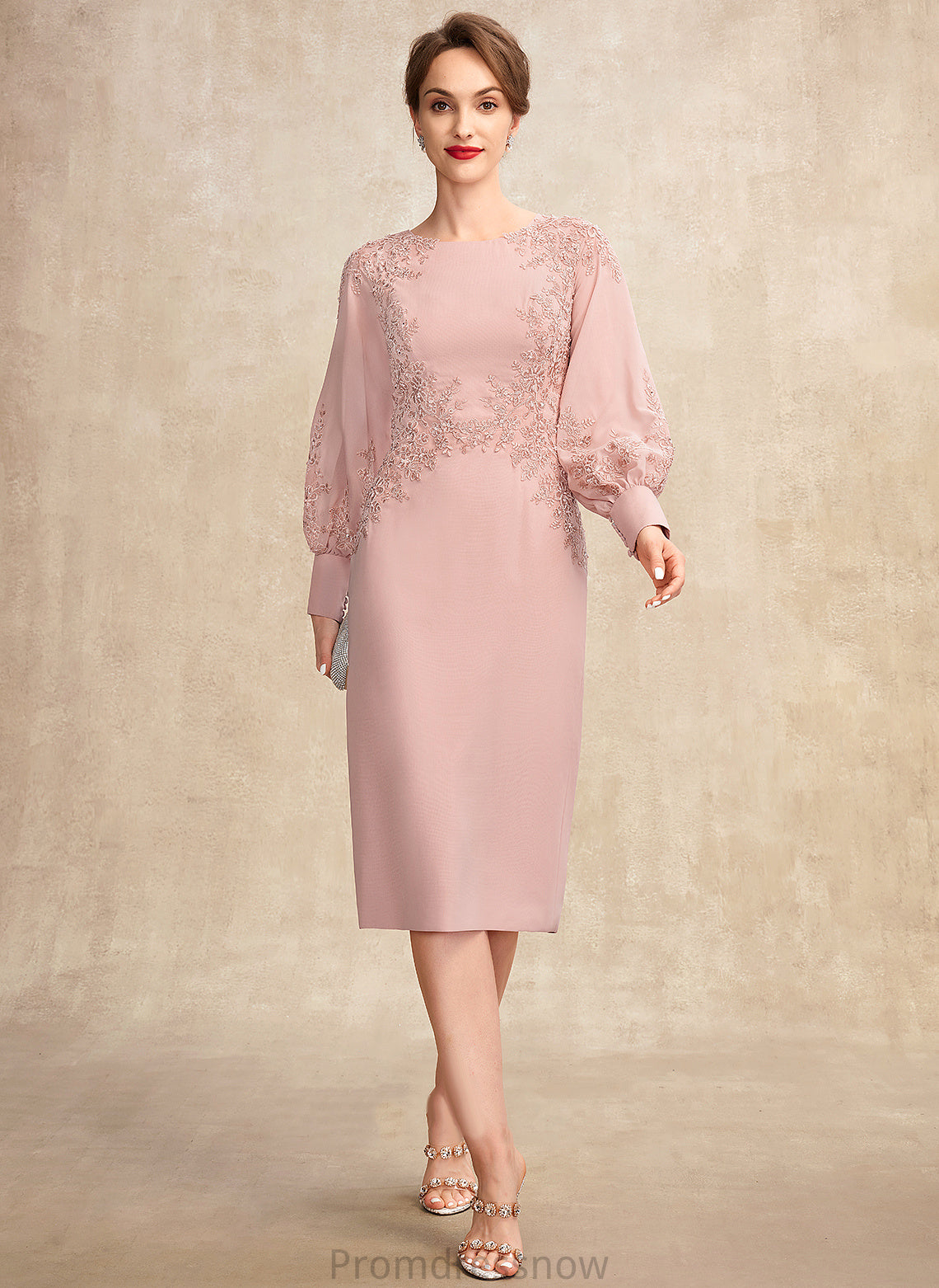 Athena Beading Scoop Sequins Dress Bride Lace Chiffon With the Knee-Length Mother Sheath/Column Neck of Mother of the Bride Dresses