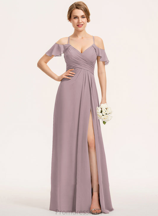 A-Line V-neck Embellishment Ruffle CascadingRuffles Fabric Floor-Length Silhouette SplitFront Length Neckline Adyson Bridesmaid Dresses