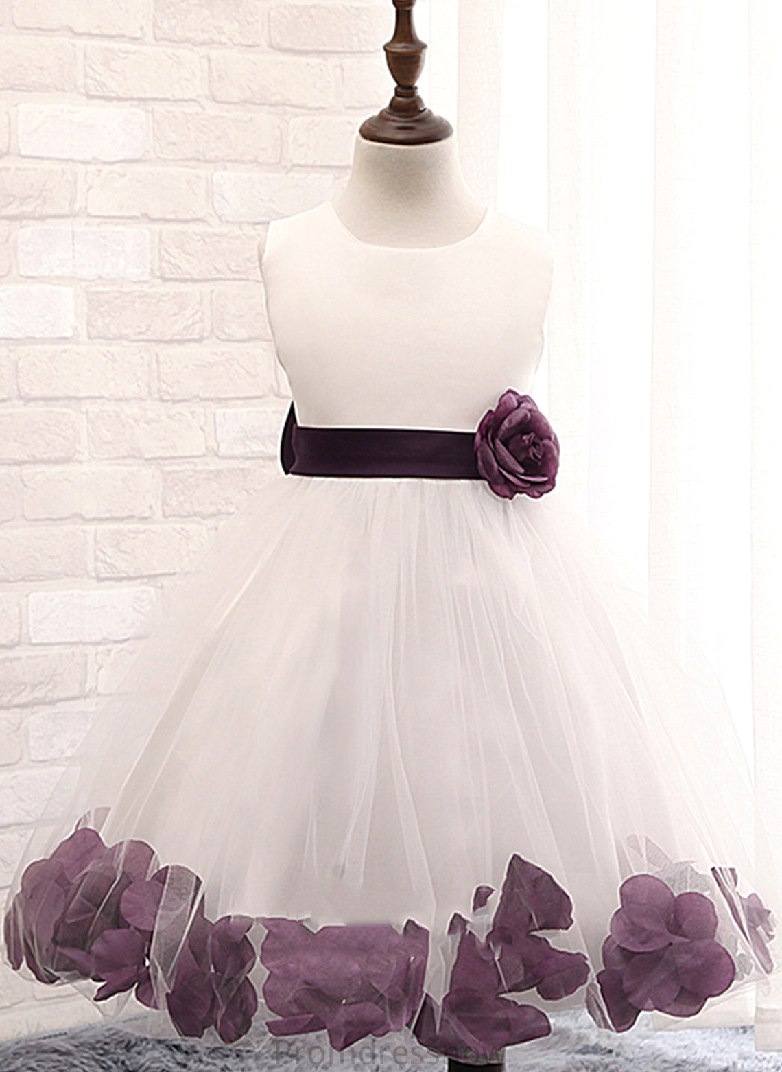 With Blends Knee-length Flower Girl Dresses Scoop Sleeveless Flower(s)/Bow(s) Ball Cotton Gown Neck - Dress Girl Flower Yazmin