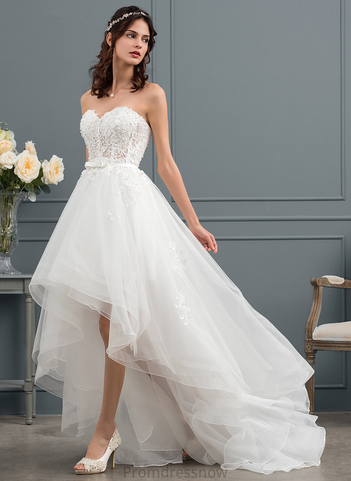 With Sweetheart Cassandra Wedding Dresses Beading Asymmetrical A-Line Dress Tulle Wedding Sequins Bow(s)