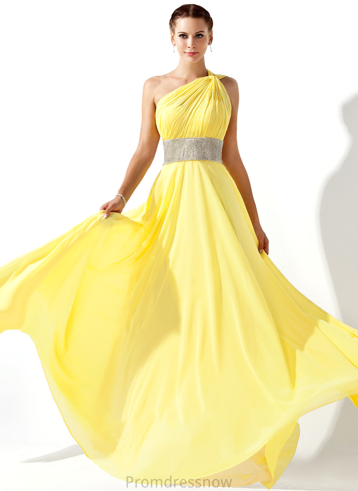 With Beading Prom Dresses One-Shoulder Chiffon Katie Floor-Length Ruffle A-Line