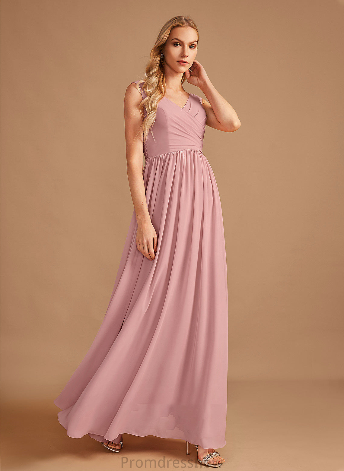 V-neck Ruffle Floor-Length Fabric Length Silhouette A-Line Embellishment Neckline Bow(s) Monica A-Line/Princess Bridesmaid Dresses