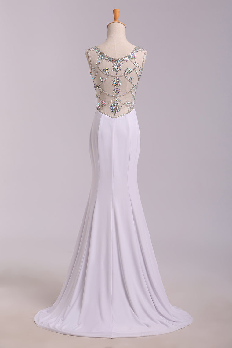 2024 New Arrival Prom Dresses Scoop Neckline Sheath/Column Floor Length Fast Delivery