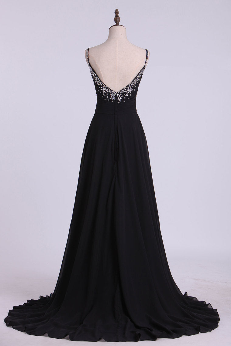 2024 Spaghetti Straps Prom Dresses A Line With Beading