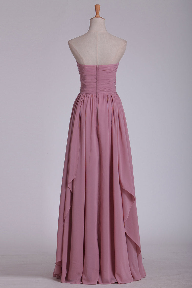 2024 A Line Sweetheart Bridesmaid Dress Floor Length Chiffon With Ruffles