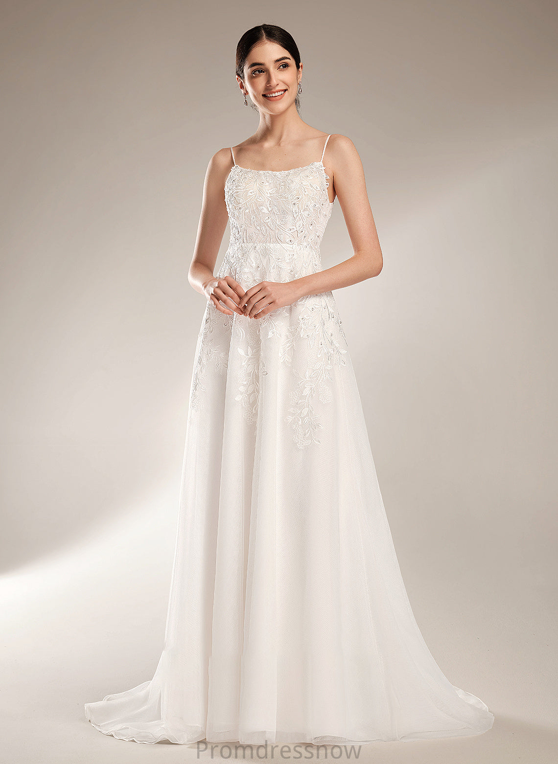 With Train A-Line Neckline Square Wedding Wedding Dresses Court Dress Sequins Beading Gina