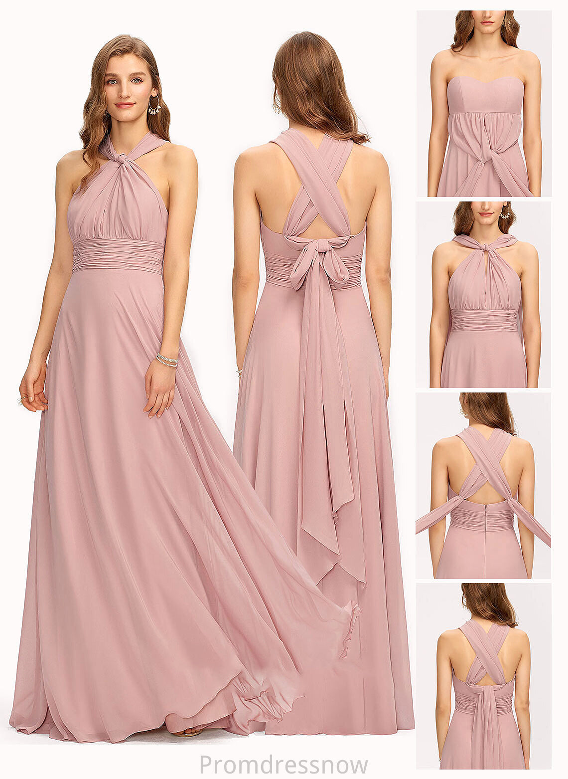 One-Shoulder Embellishment V-neck A-Line Fabric Floor-Length Halter Length Ruffle Silhouette Neckline Ada Bridesmaid Dresses