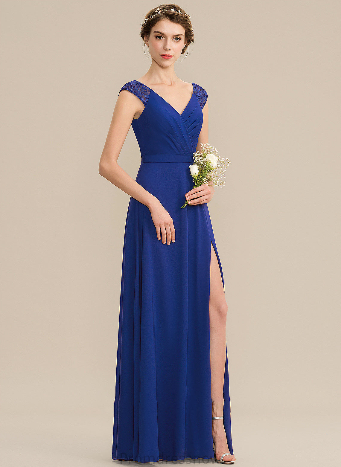 A-Line Neckline SplitFront Ruffle Floor-Length Length Silhouette Fabric Embellishment V-neck Gabrielle Floor Length Bridesmaid Dresses