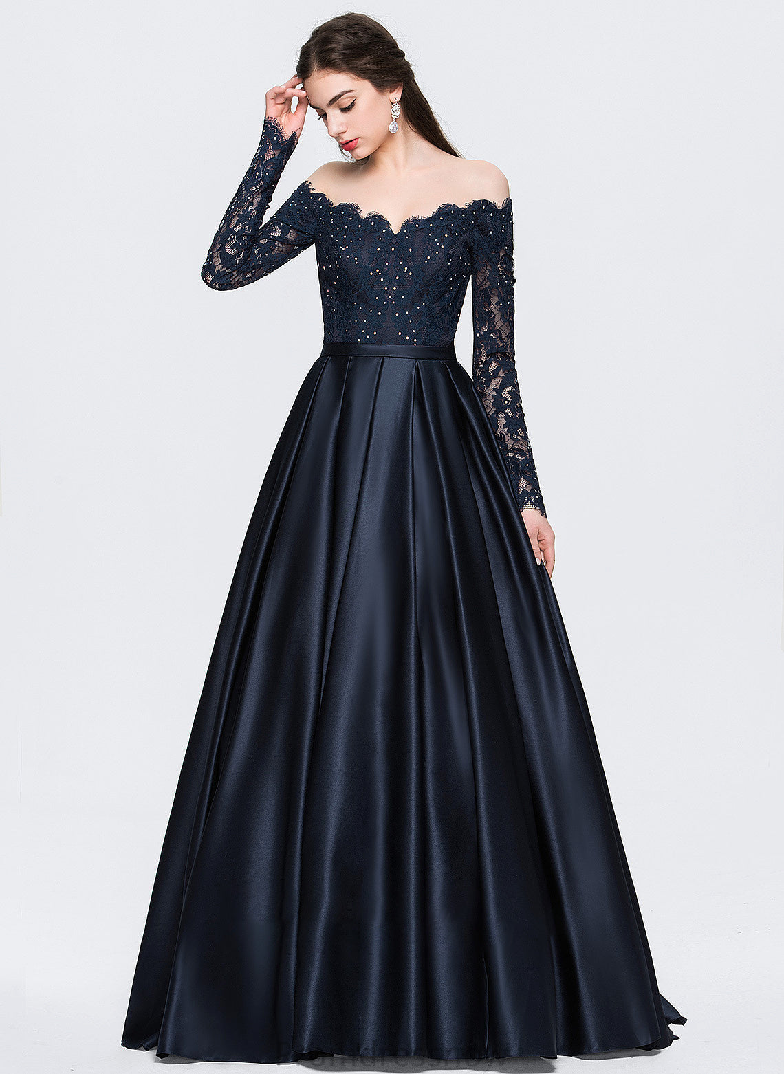 With Train Ball-Gown/Princess Beading Off-the-Shoulder Danika Prom Dresses Sweep Satin