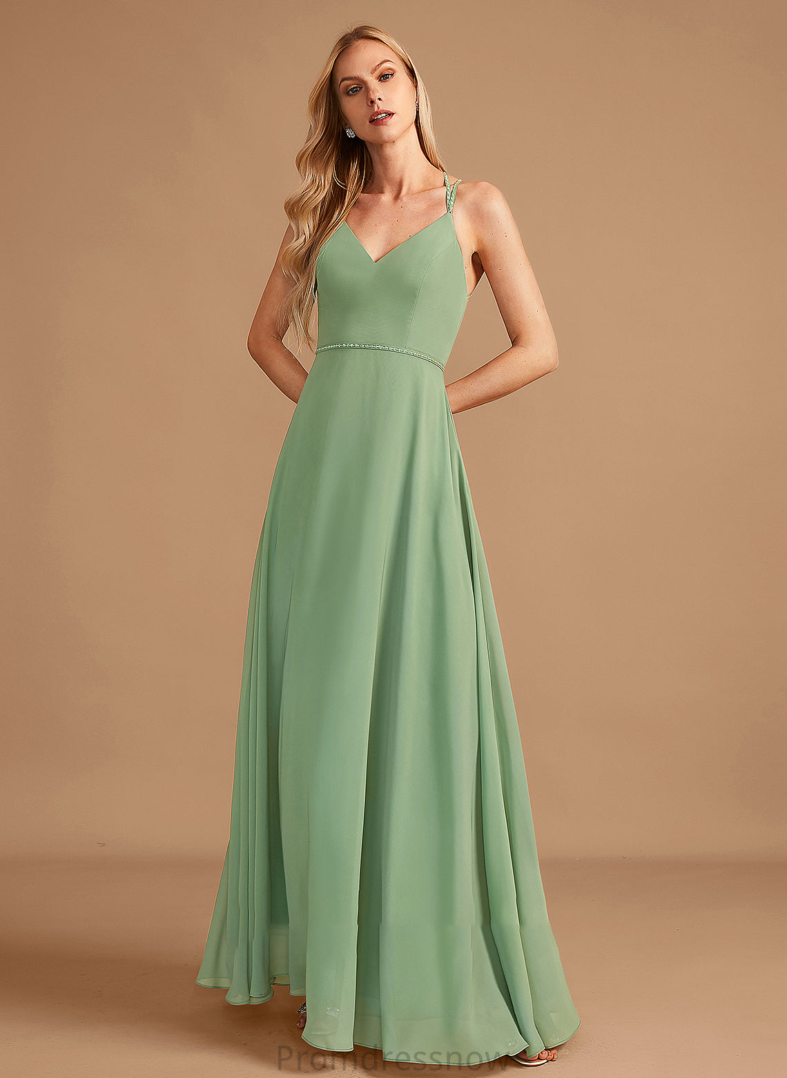 Fabric Beading Neckline Floor-Length Sequins V-neck Silhouette A-Line Length Embellishment Jasmin Spaghetti Staps Bridesmaid Dresses