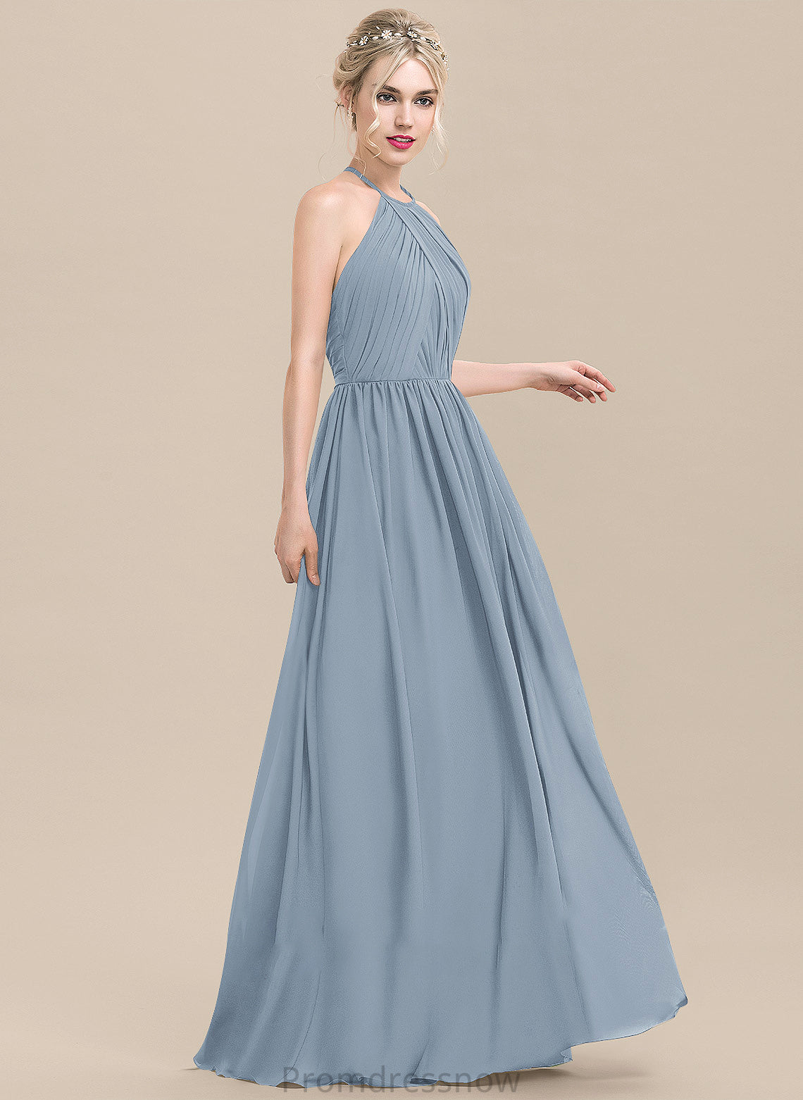 ScoopNeck Silhouette Length A-Line Neckline Embellishment Floor-Length Fabric Ruffle Cloe Natural Waist Spaghetti Staps Bridesmaid Dresses